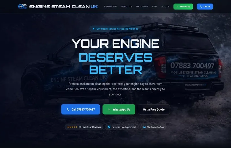 Engine Steam Clean website by Exist Online