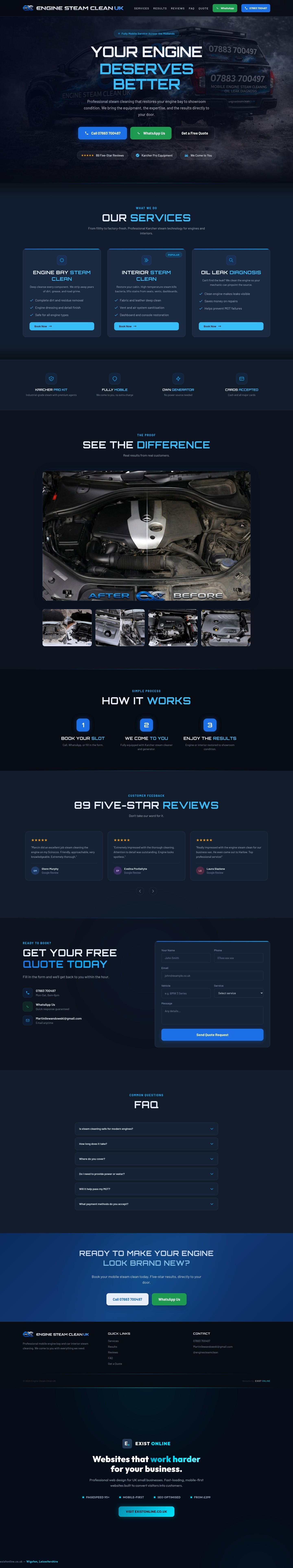 Engine Steam Clean new website by Exist Online